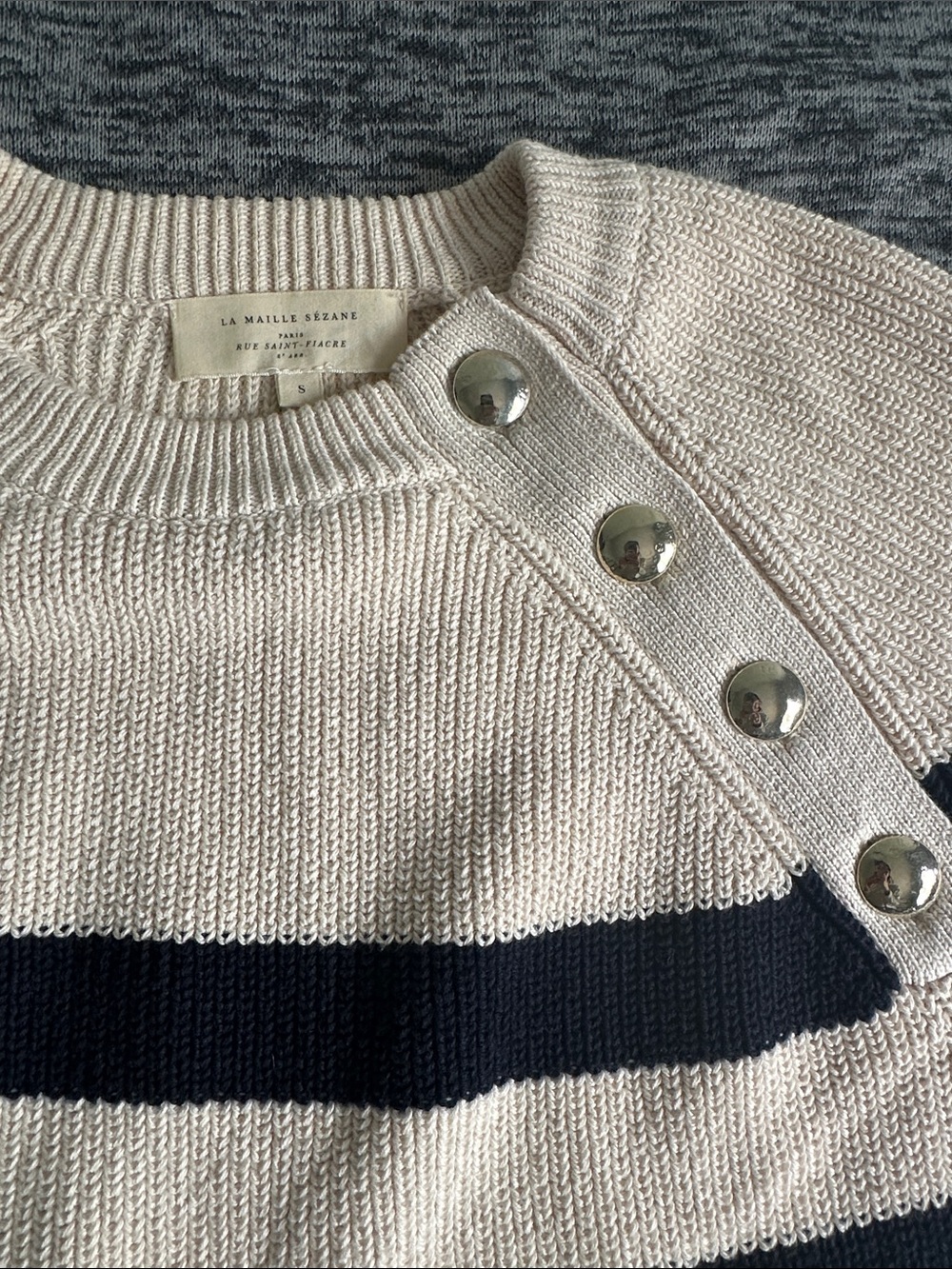 Sezane Gary Jumper Sweater Natural/Navy - Size Small - Picture 2 of 7
